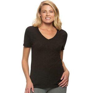 Felina Womens V Neck Slub Tee (Black, X-Large)